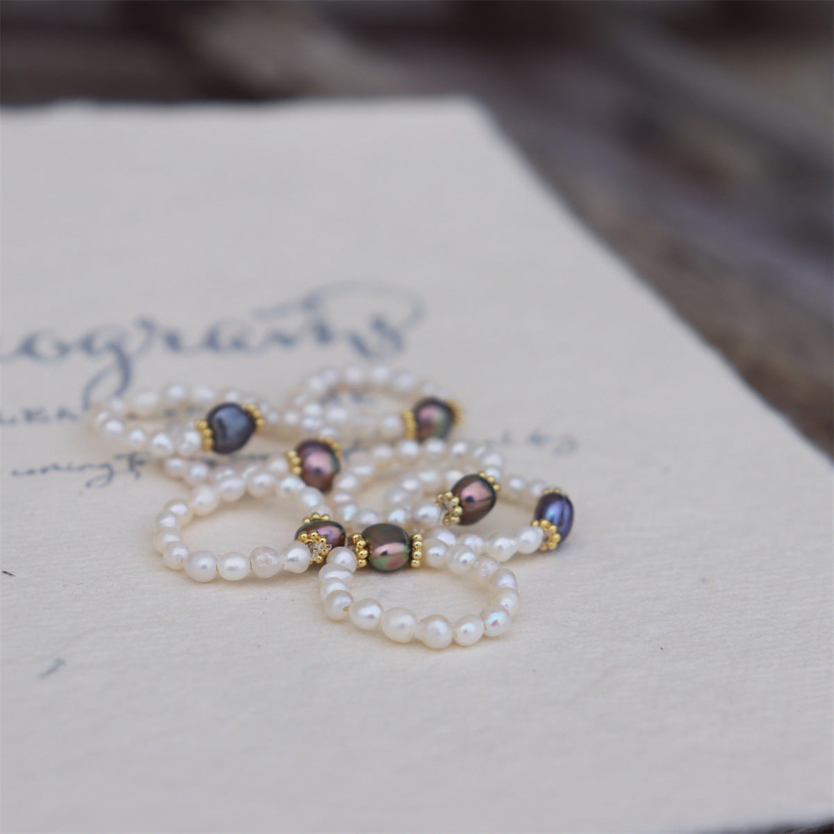 Lulou Vintage Accented Dainty Pearl Stretch Ring