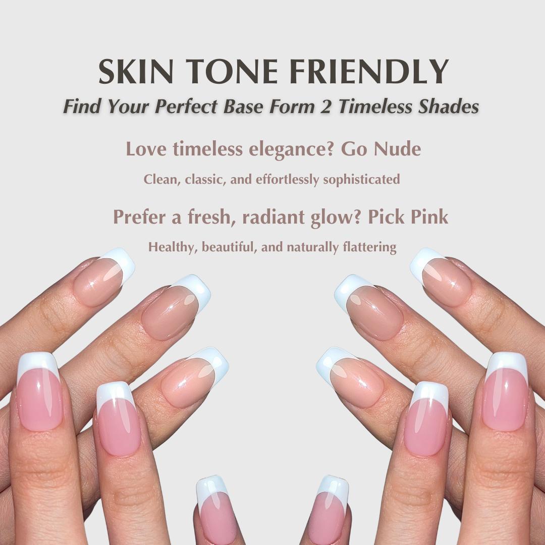 Lulou 7-in-1 French Tip Nail Starter Kit with 3W UV Lamp - Choose from 6 Nude & Pink Styles Includes Solid Gel Glue & Remover Complete DIY Nail Art Tools for Beginners Perfect Girls Gift Set