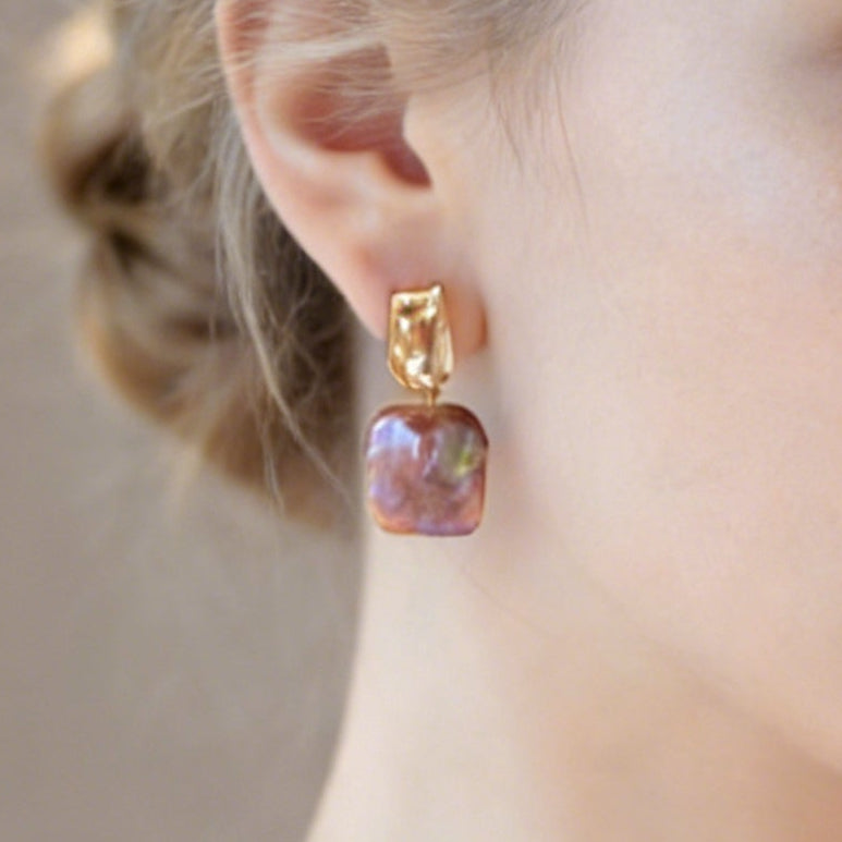 Lulou Pink-Purple Baroque Pearl Drop Earrings
