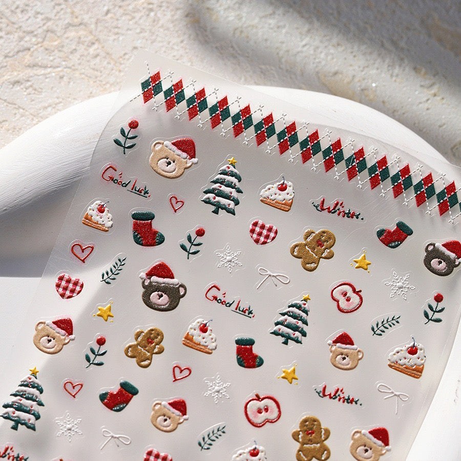 S150-Classic Retro Christmas Nail Stickers with Festive Seasonal Charm