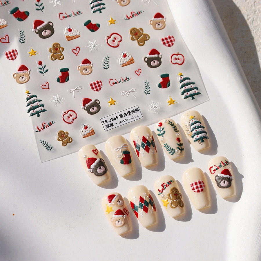 S150-Classic Retro Christmas Nail Stickers with Festive Seasonal Charm