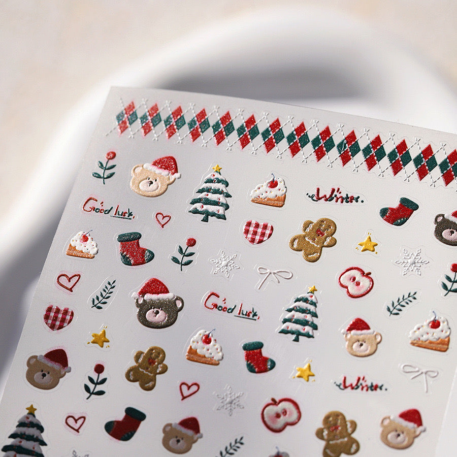 S150-Classic Retro Christmas Nail Stickers with Festive Seasonal Charm