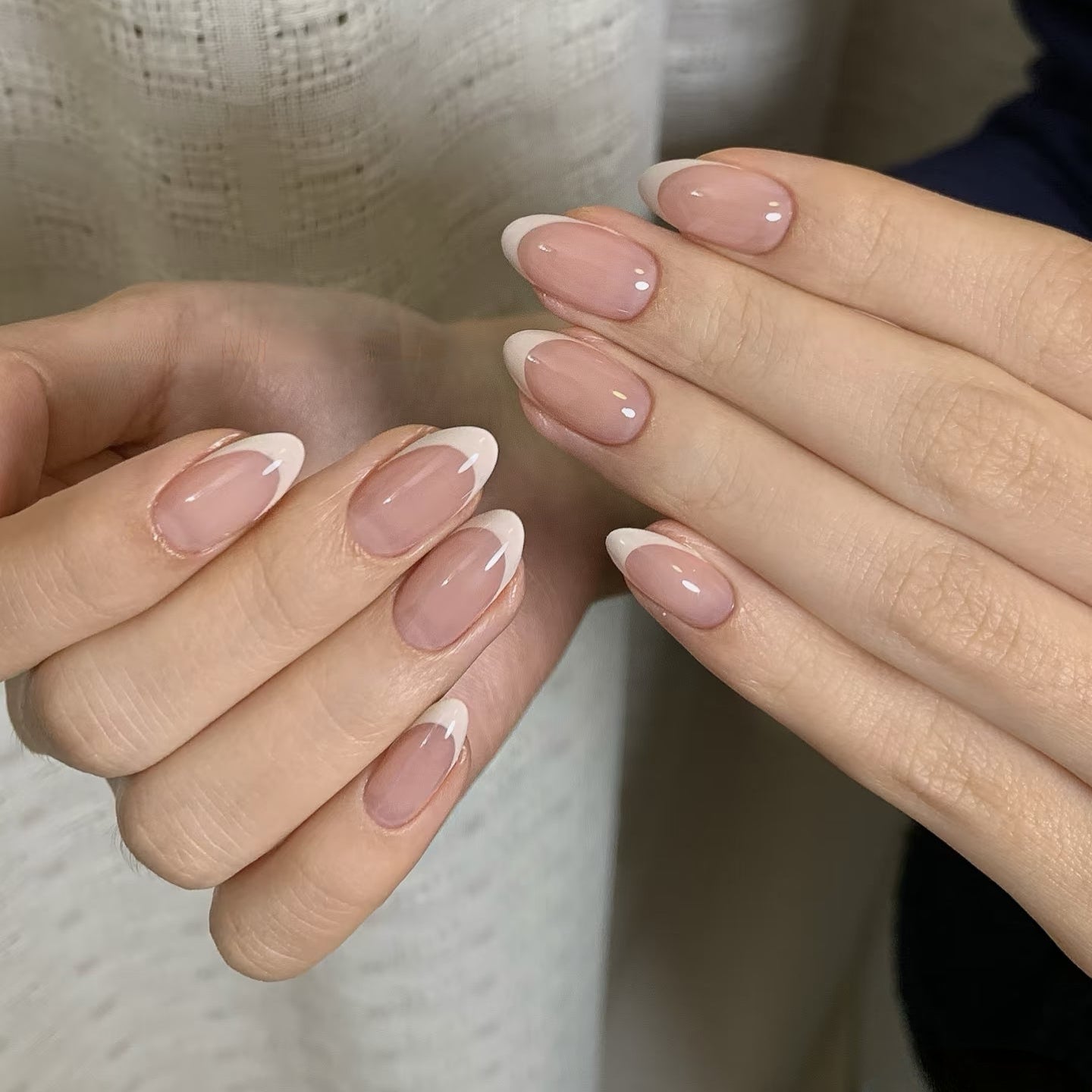 Nude Short Almond-Lulou Classic White French Tip Press On Nails Glueless Easy Apply Reusable 10PCS - Salon Quality Glueless Fake Nails for Women Trend 2025