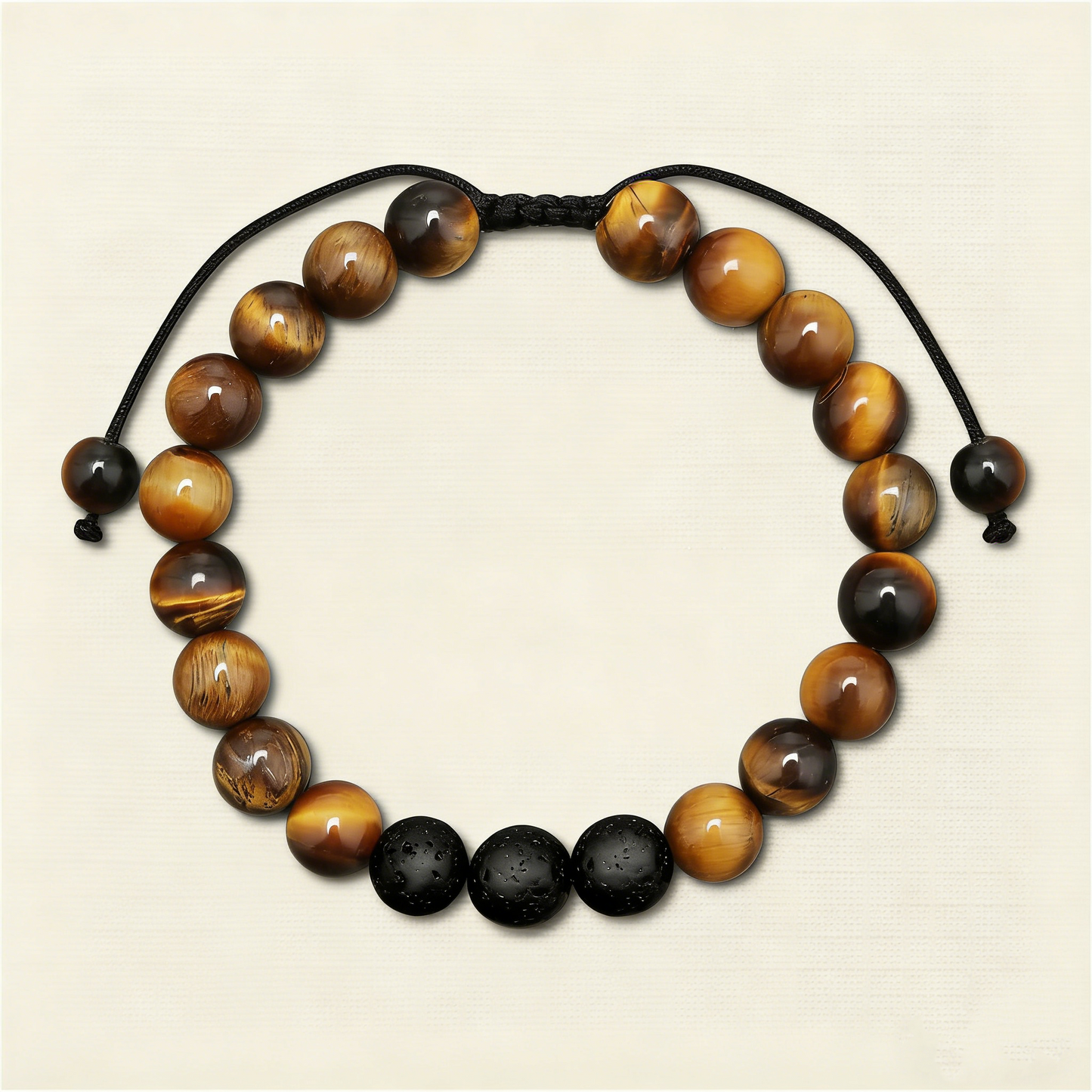 Lulou Organic Tiger's Eye & Lava Stone Adjustable Braided Couple Gift Bracelet