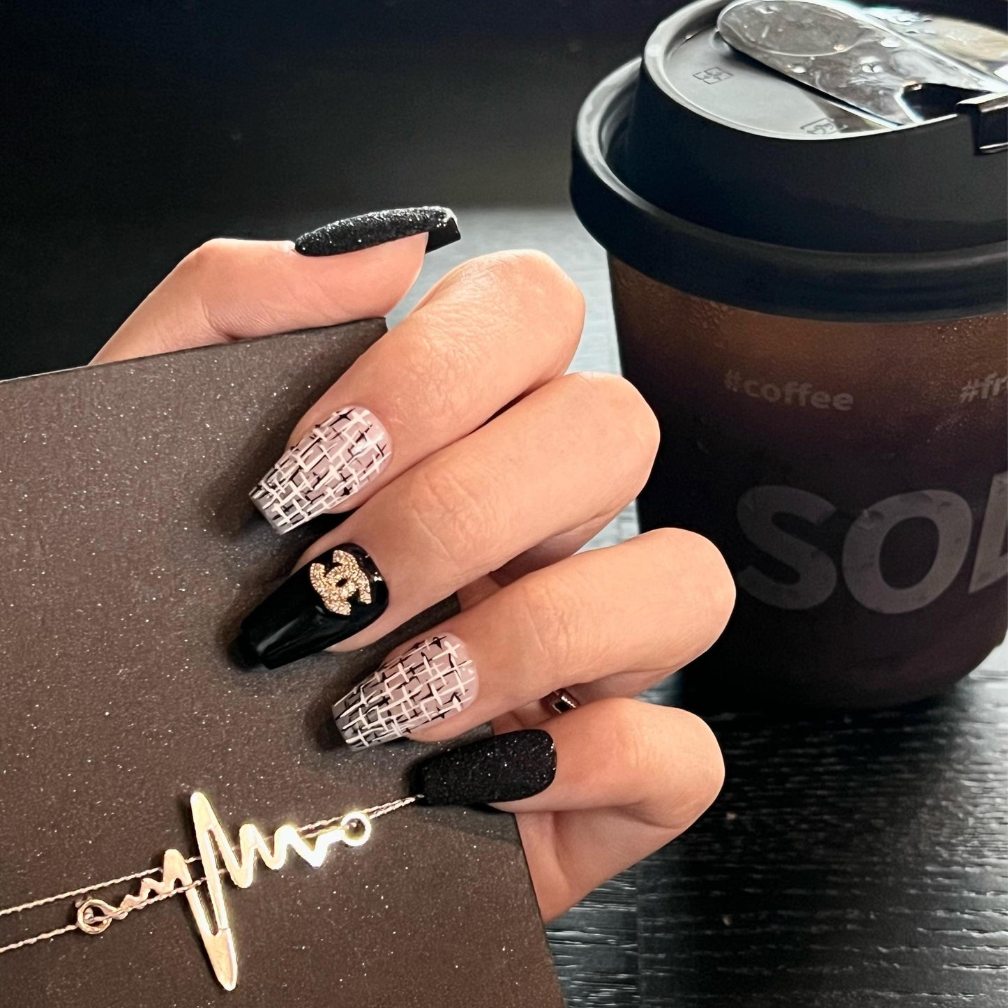 Nail Clearance Acrylic Handmade Reusable Press On Nails Black Collection Daily