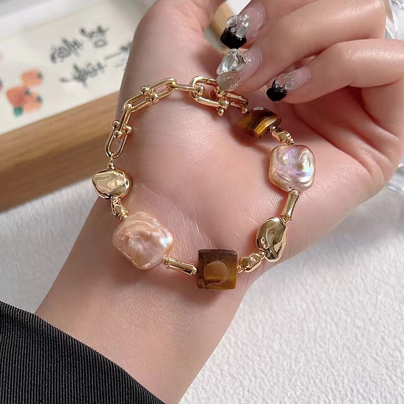301-Natural Baroque Irregular Freshwater Pearl Bracelet French Elegance