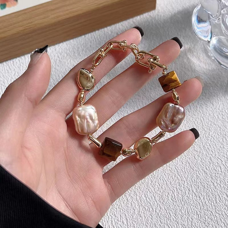 301-Natural Baroque Irregular Freshwater Pearl Bracelet French Elegance Vacations Gift For Her