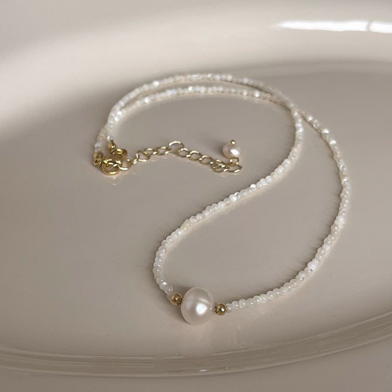 316-Natural Pearl Fashion Minimalist Shell Choker Necklace Vacations Gift For Her