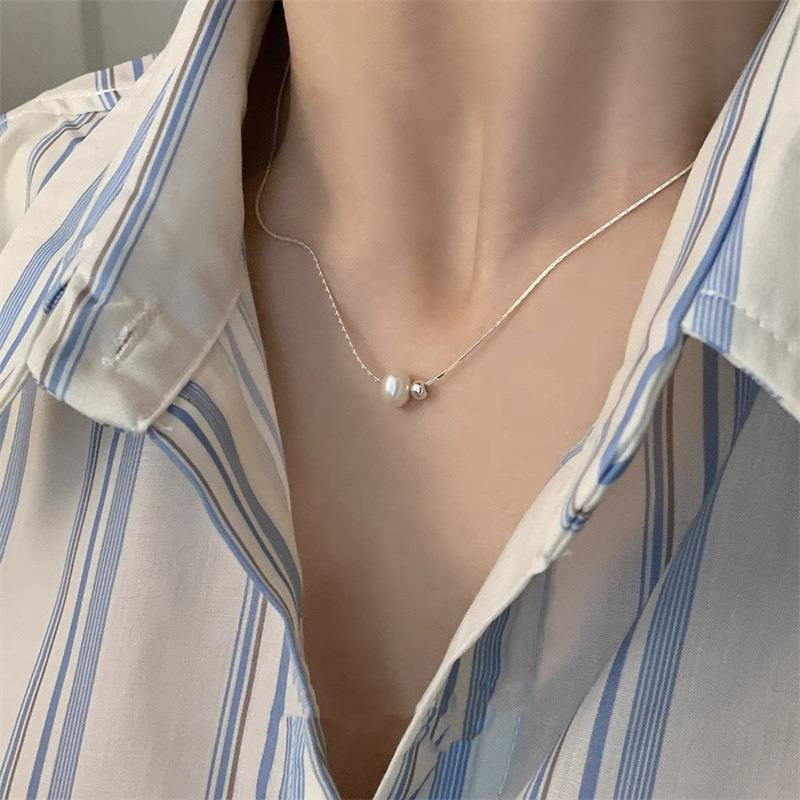 320-S925 Sterling Silver Baroque Button Pearl Choker Necklace Vacations Gift For Her