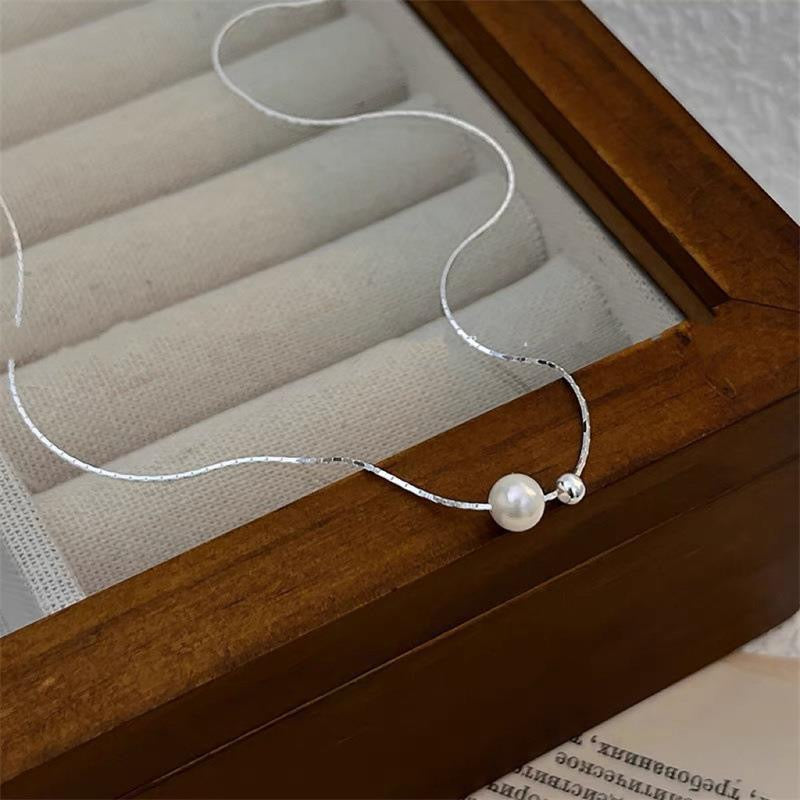 320-S925 Sterling Silver Baroque Button Pearl Choker Necklace Vacations Gift For Her