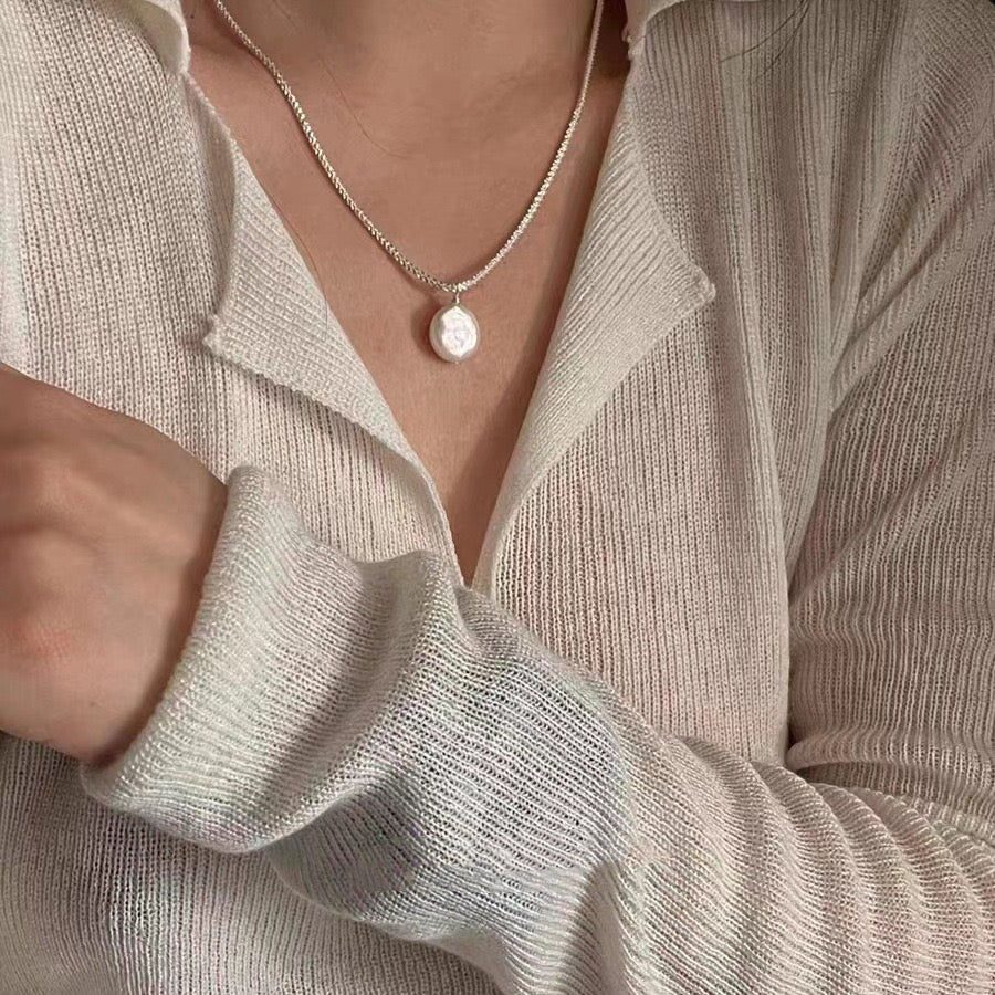 321-S925 Sterling Silver Natural Freshwater Pearl Necklace Vacations Gift For Her