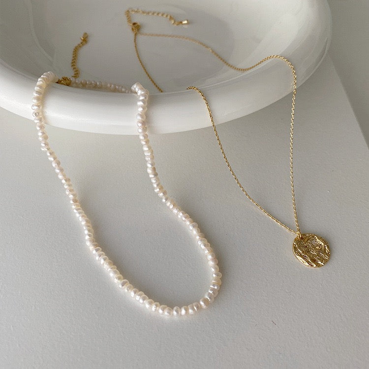 326-Double-Layer Small Freshwater Pearl Irregular Choker Necklace Vacations Gift For Her