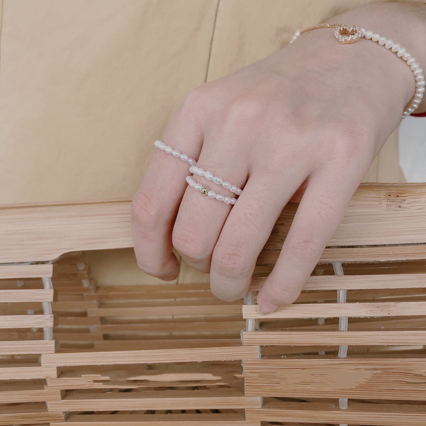 332-Natural Small 14K Gold Bead Pearl Ring Vacations Gift For Her