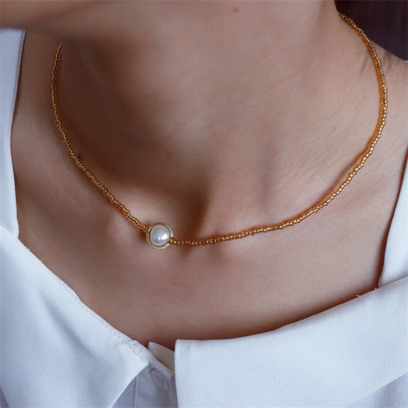 333-Vintage Freshwater Pearl Gold Necklace