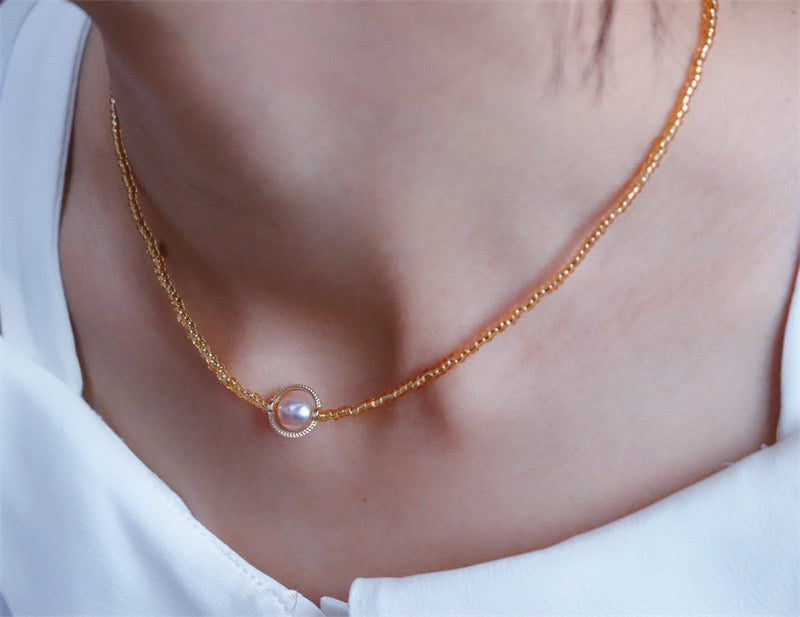 333-Vintage Freshwater Pearl Gold Necklace