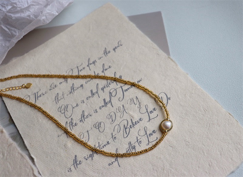 333-Vintage Freshwater Pearl Gold Necklace