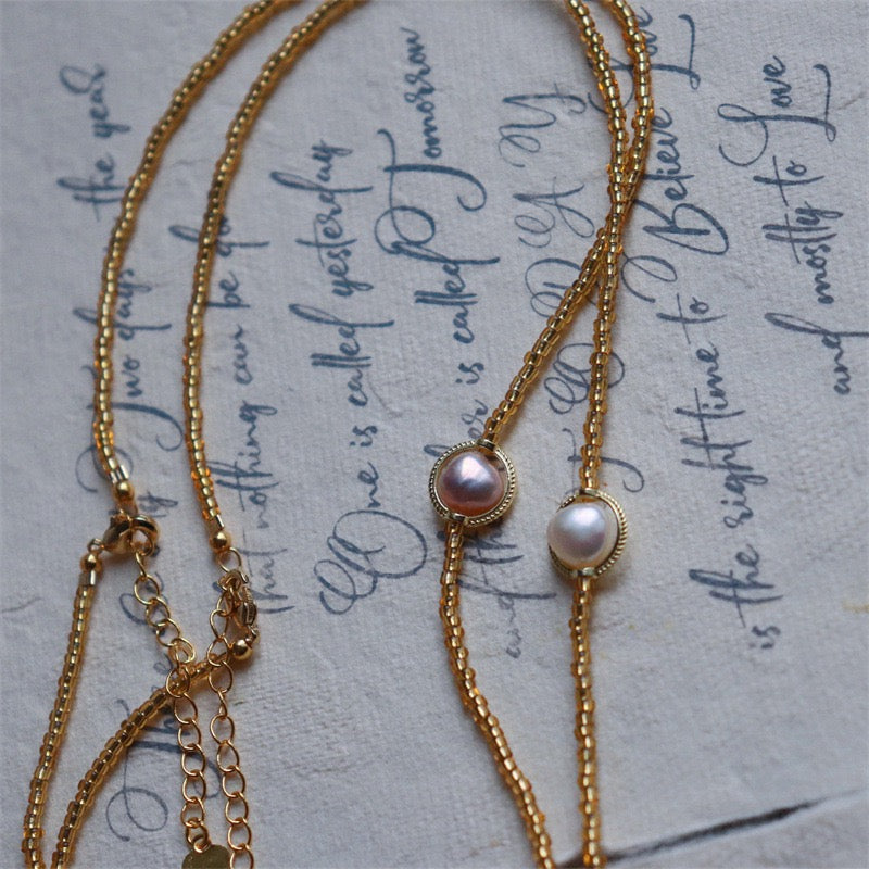 333-Vintage Freshwater Pearl Gold Necklace