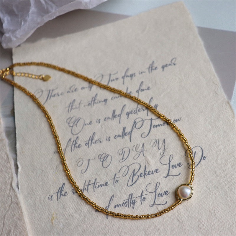 333-Vintage Freshwater Pearl Gold Necklace