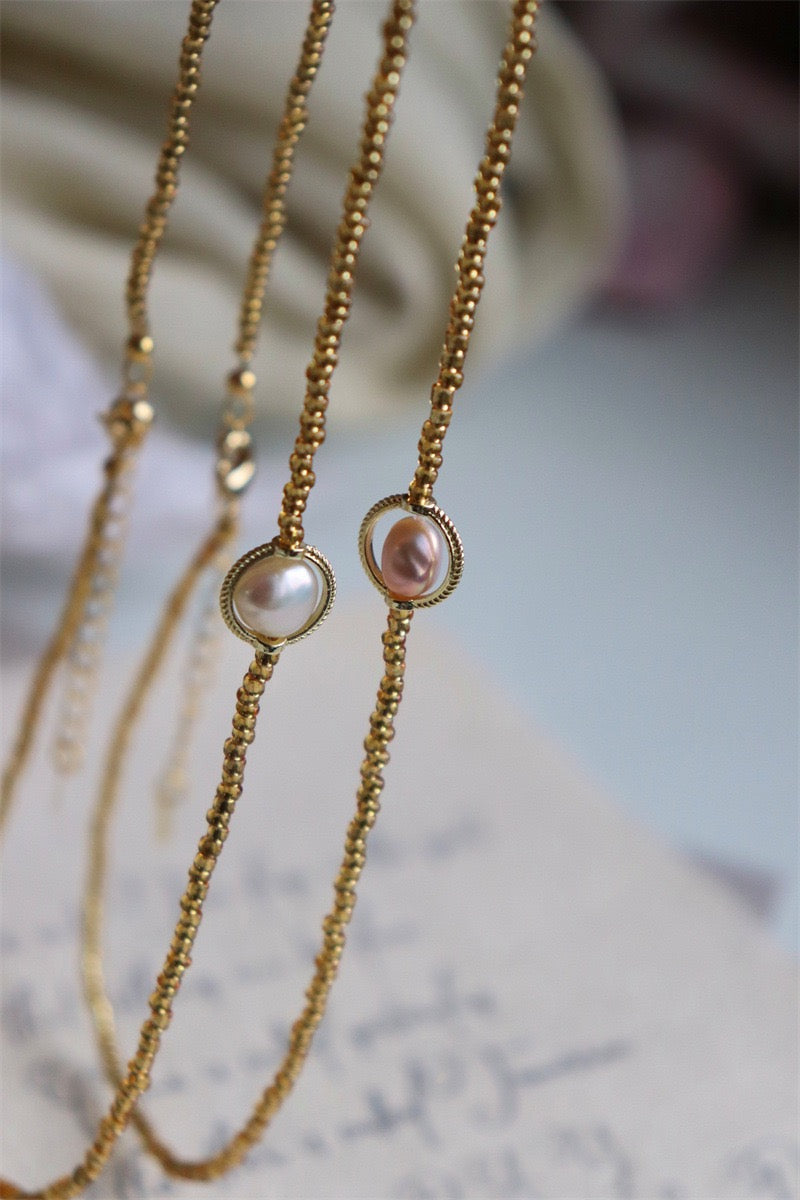 333-Vintage Freshwater Pearl Gold Necklace