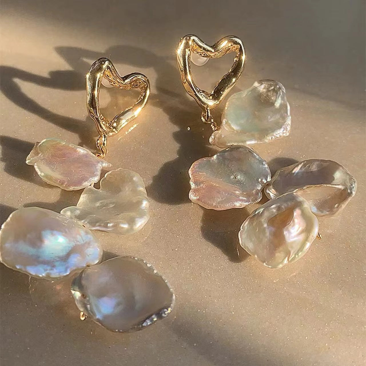 360-Natural Baroque Petal Irregular Pearl Silver Stud Earrings Vacations Gift For Her