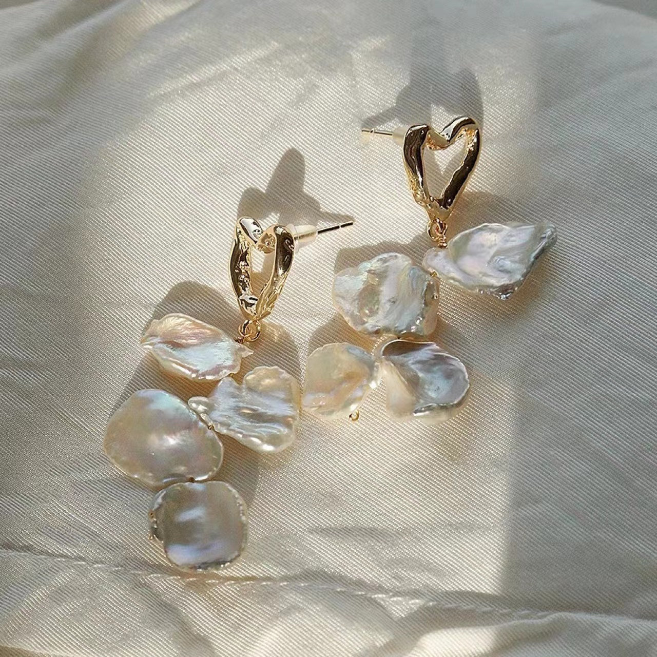 360-Natural Baroque Petal Irregular Pearl Silver Stud Earrings Vacations Gift For Her