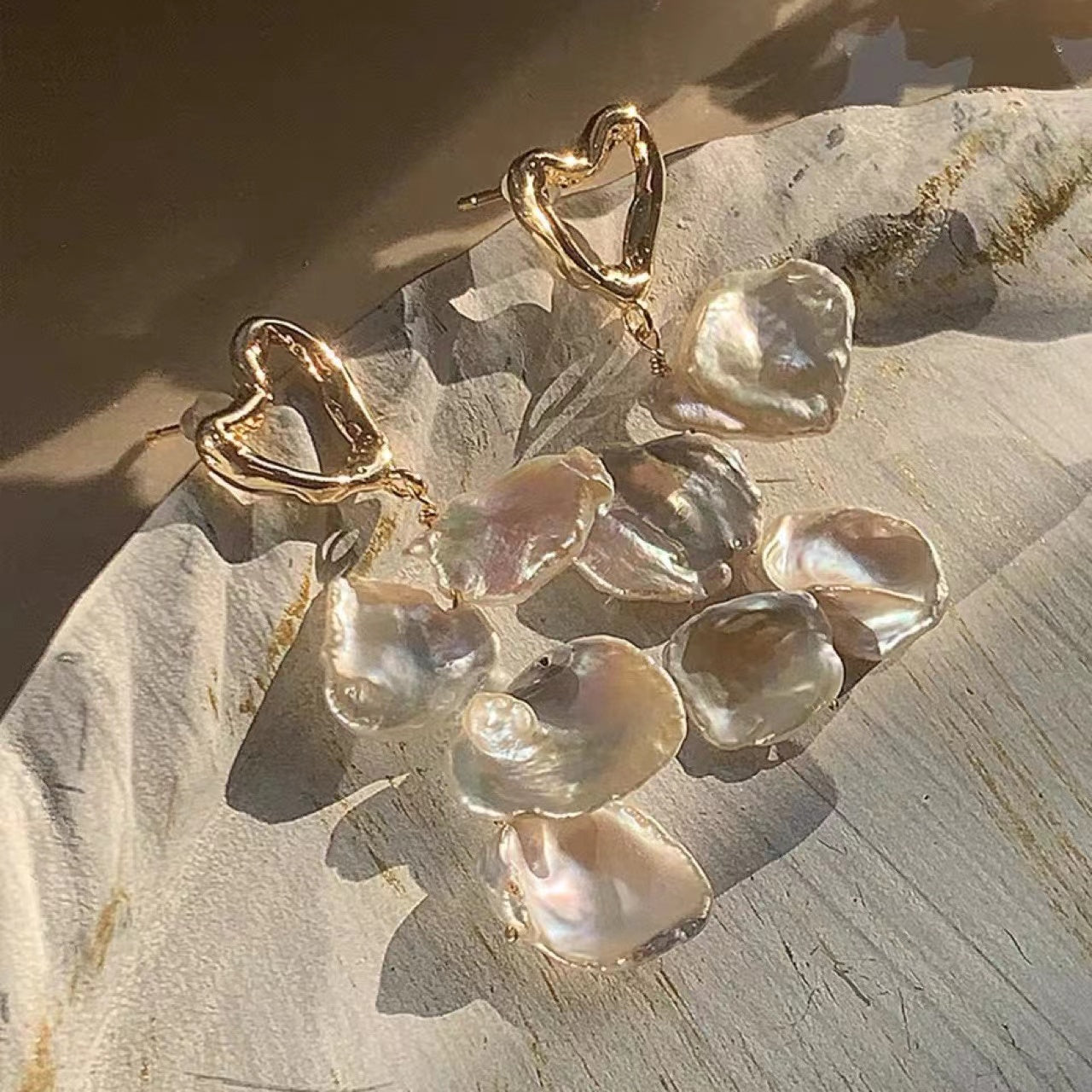 360-Natural Baroque Petal Irregular Pearl Silver Stud Earrings Vacations Gift For Her