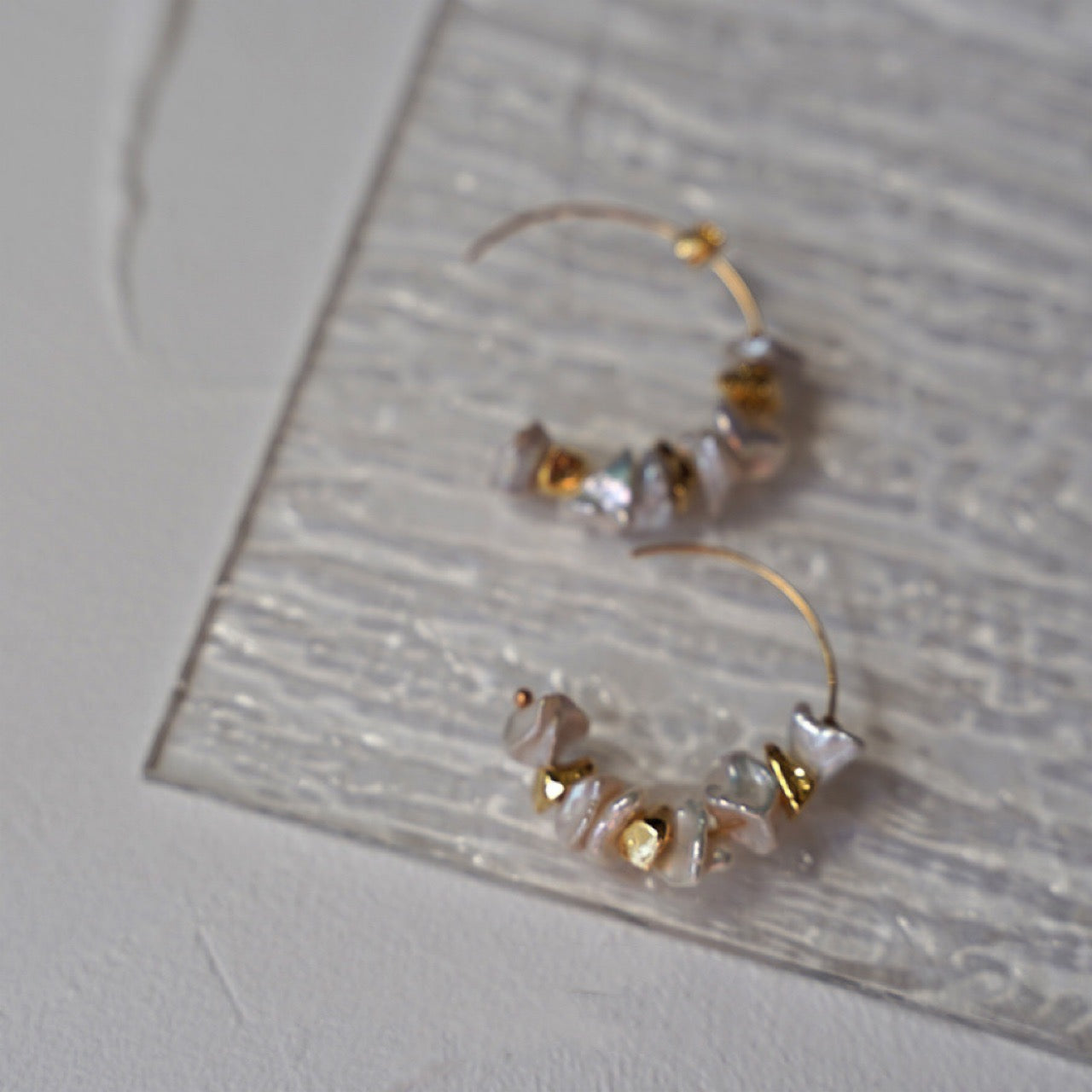 361-Natural Baroque Pearl Silver and Gold Fragment Hoop Earrings Vacations Gift For Her