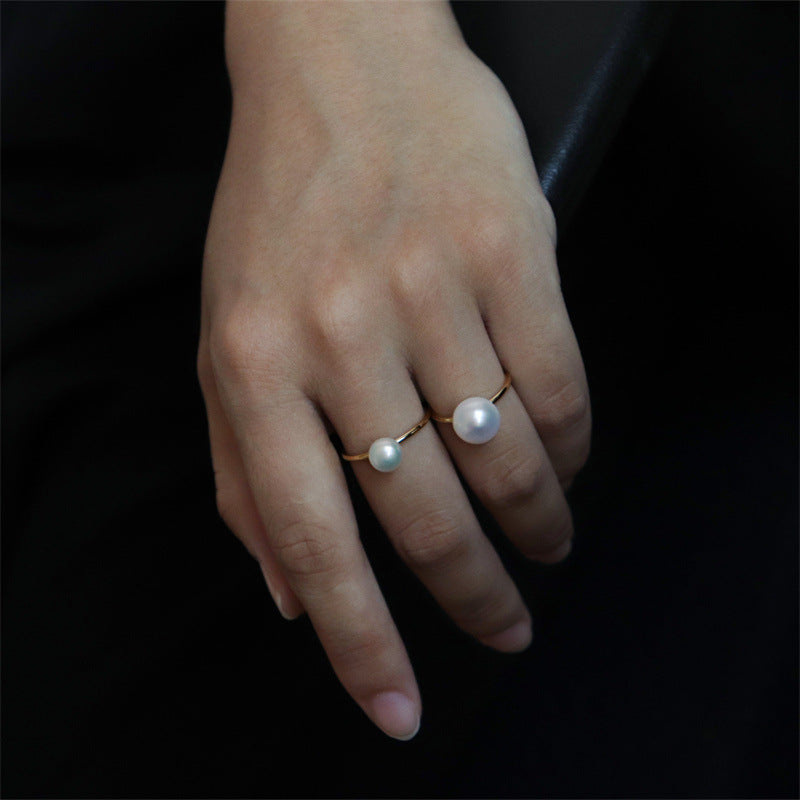 378-Natural Adjustable Single Pearl Ring French Minimalist Vacations Gift For Her