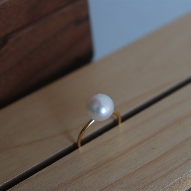 378-Natural Adjustable Single Pearl Ring French Minimalist Vacations Gift For Her