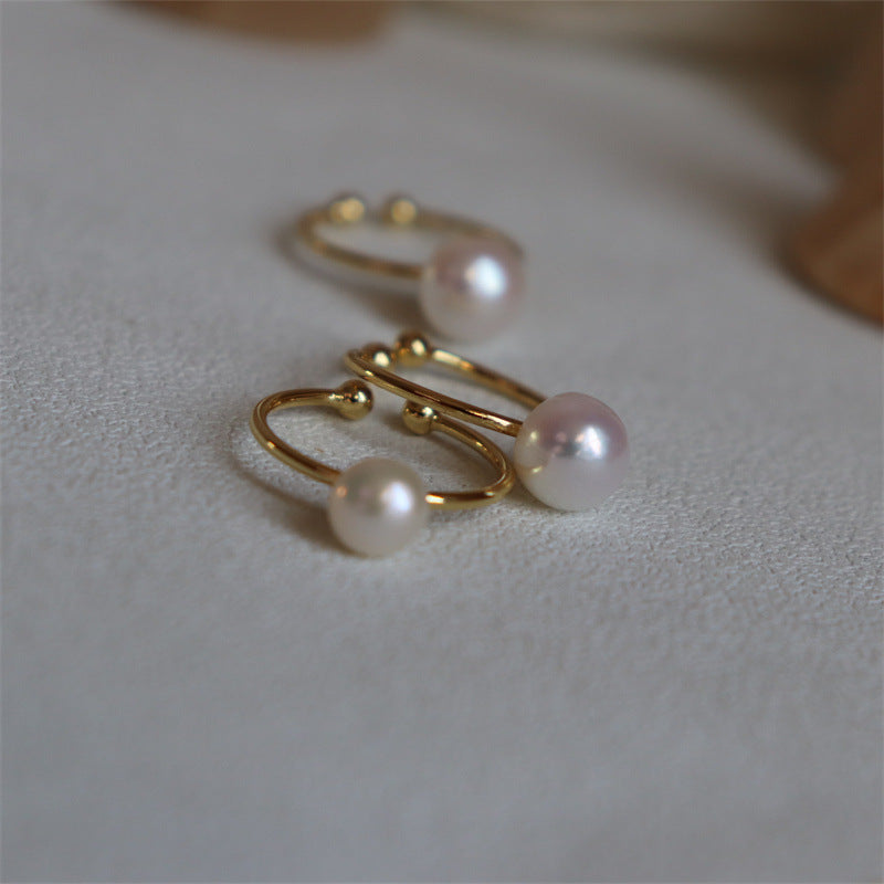 378-Natural Adjustable Single Pearl Ring French Minimalist Vacations Gift For Her