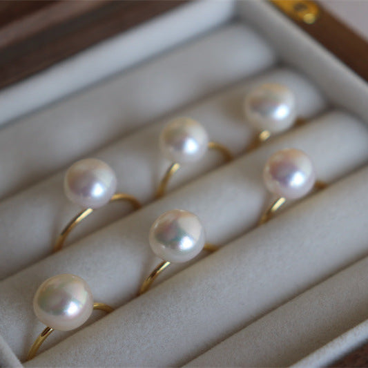 378-Natural Adjustable Single Pearl Ring French Minimalist Vacations Gift For Her