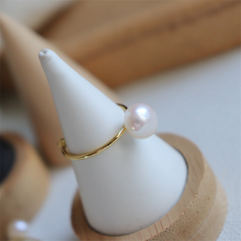 378-Natural Adjustable Single Pearl Ring French Minimalist Vacations Gift For Her