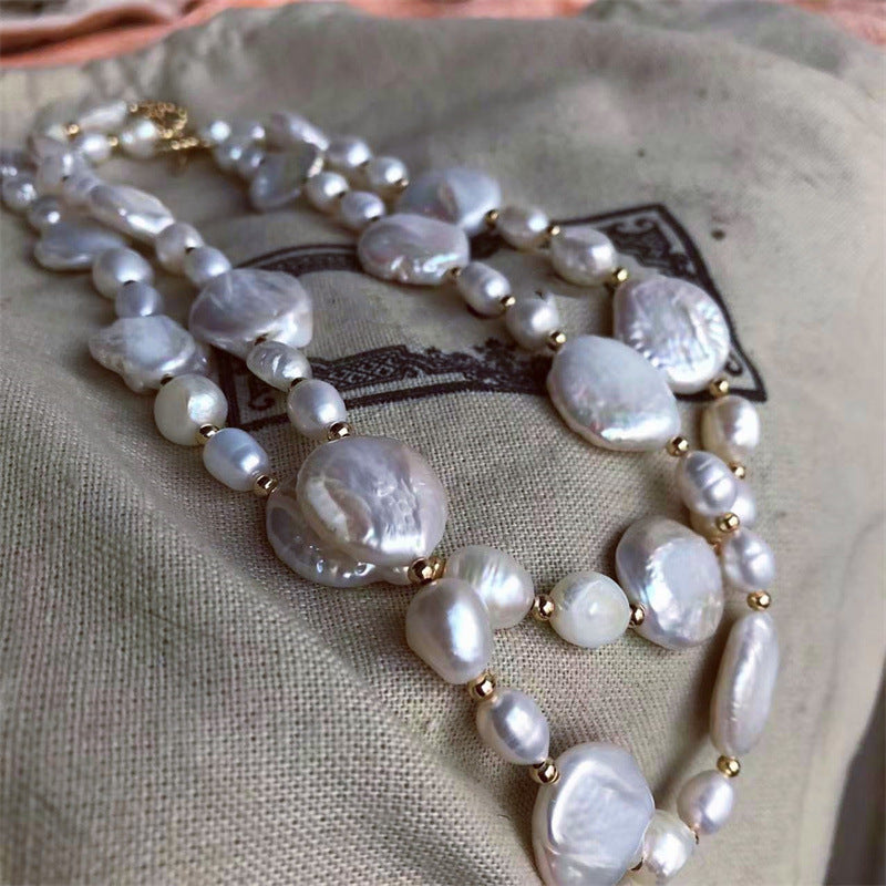380-Natural Freshwater Baroque Pearl Necklace with 14K White Gold Color-Preserving OT Clasp Vacations Gift For Her