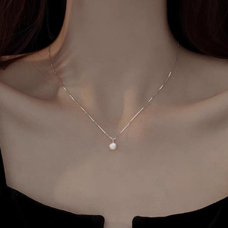 389-Minimalist Single Pearl Necklace S925 Silver
