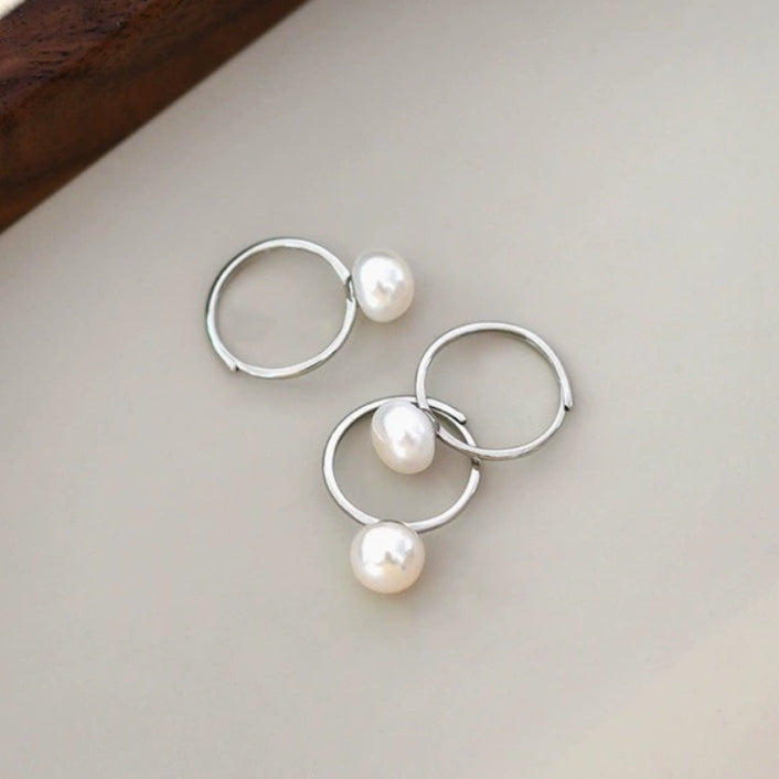 390-Natural Freshwater Pearl Ring 925 Silver Adjustable Open Ring – Minimalist Chic Vacations Gift For Her