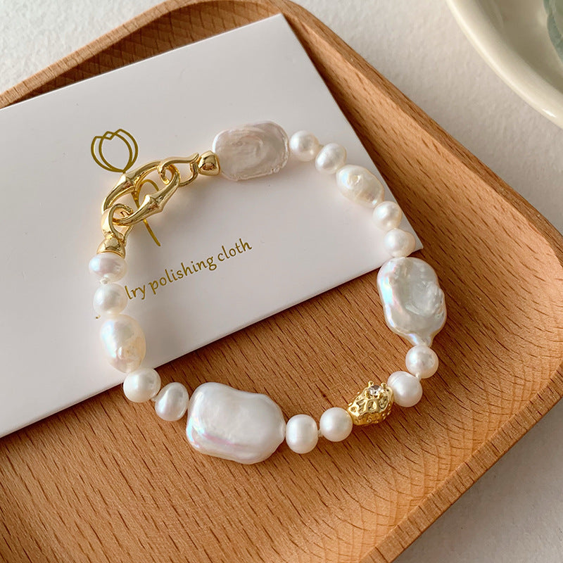 395-Natural Baroque Freshwater Pearl Bracelet – Luxe, High-End Gold-Plated Chic & Elegant Design Vacations Gift For Her