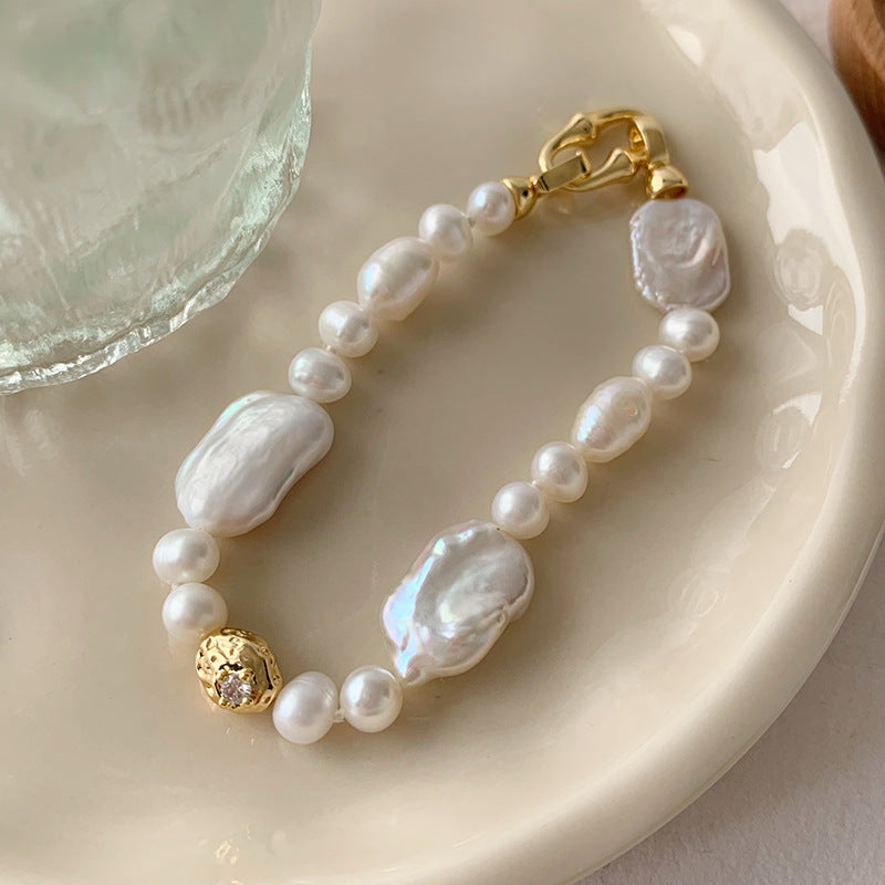 395-Natural Baroque Freshwater Pearl Bracelet – Luxe, High-End Gold-Plated Chic & Elegant Design Vacations Gift For Her