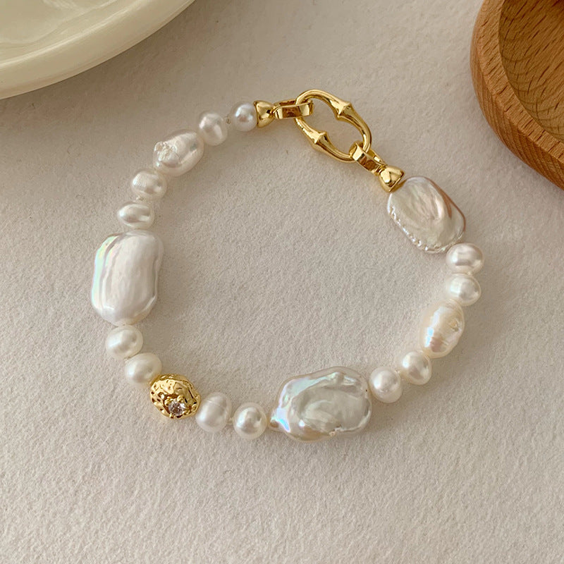 395-Natural Baroque Freshwater Pearl Bracelet – Luxe, High-End Gold-Plated Chic & Elegant Design Vacations Gift For Her