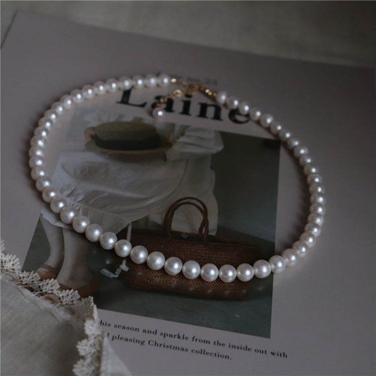 403-8-9mm Full Chain Freshwater Real Pearl Necklace Vacations Gift For Her