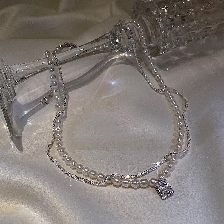 Lulou Luminary Double Layer Pearl & Square Pendant Necklace