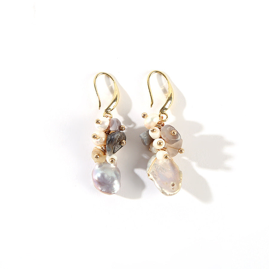 ルロウ ロマンティック ペタル パール&アゲート クラスターピアス