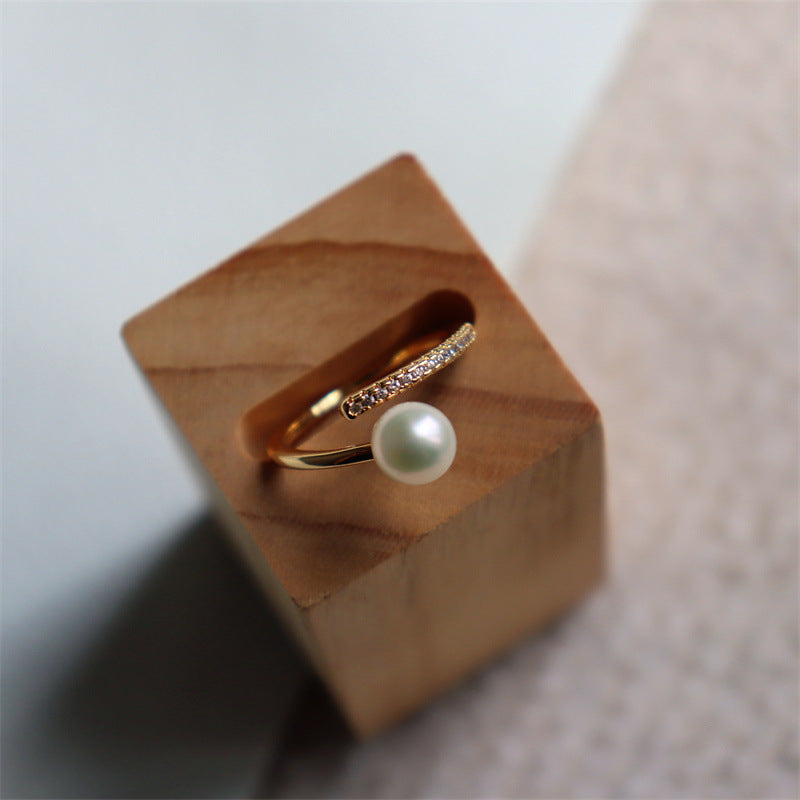 372-Adjustable Pearl Ring French Vintage-Inspired Vacations Gift For Her