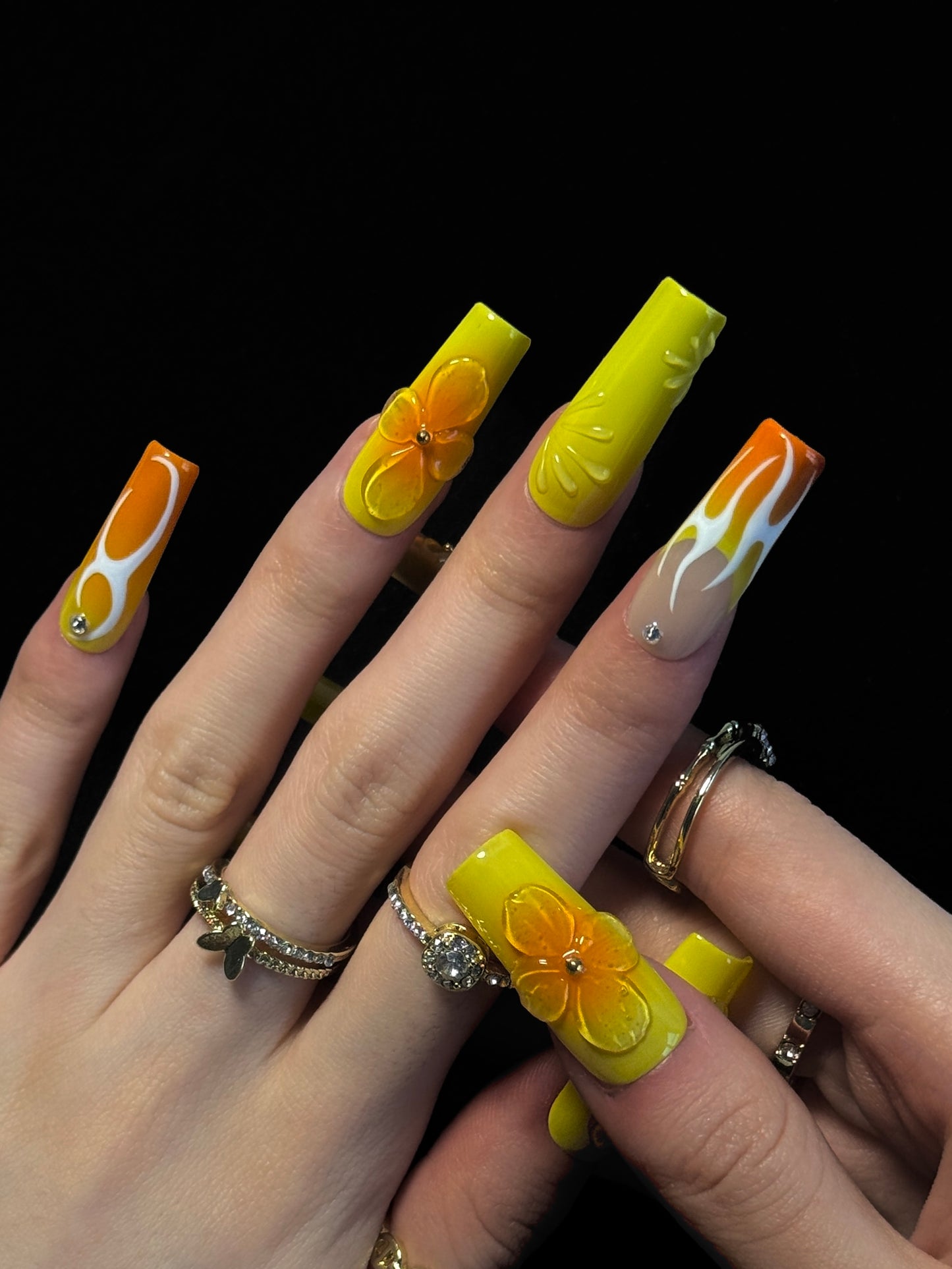 Lulou Lemon Pop Vacation Long Square Nails Sunny Orange Handmade Acrylic 10PCS Trend 2025