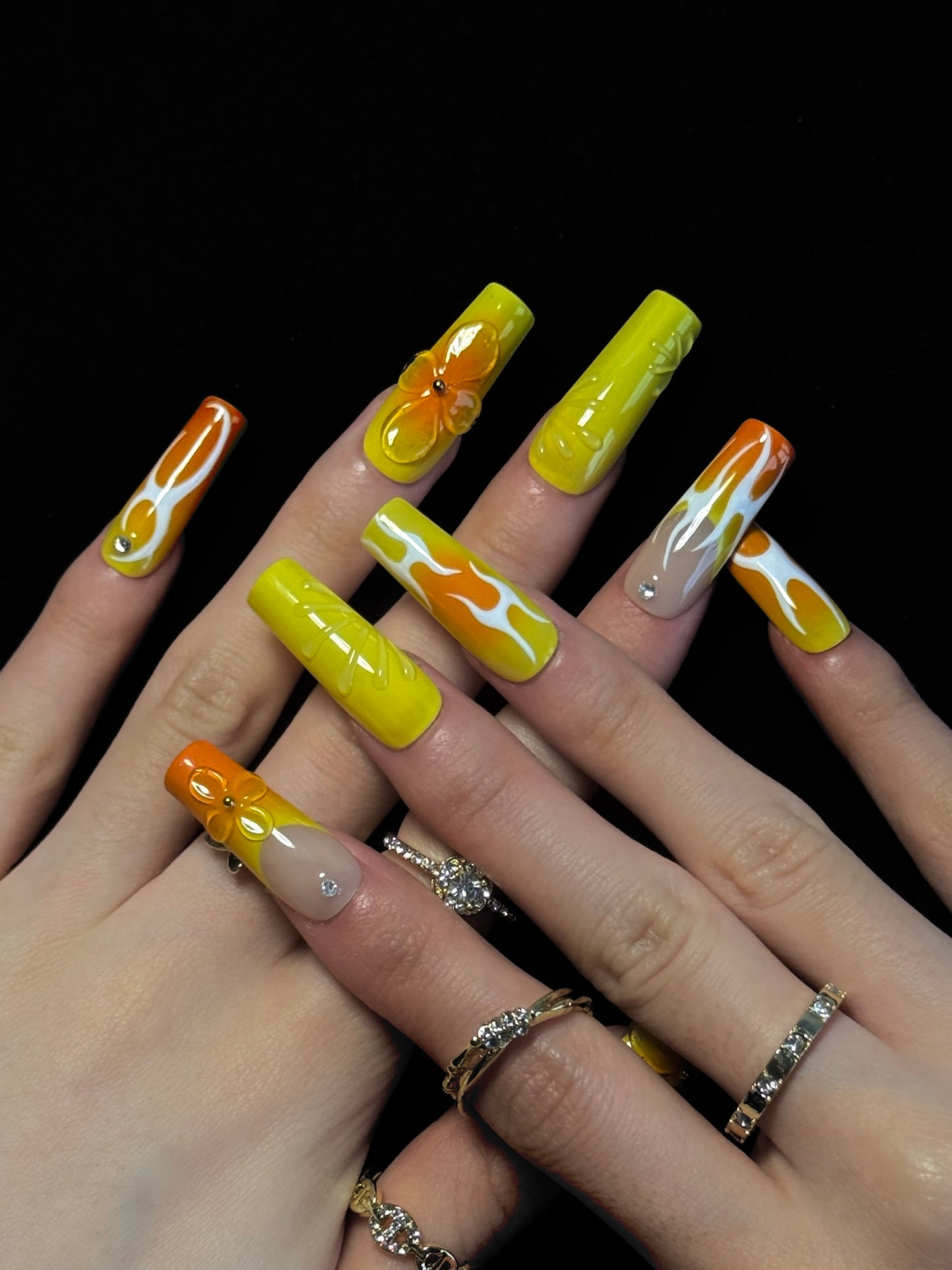 Lulou Lemon Pop Vacation Long Square Nails Sunny Orange Handmade Acrylic 10PCS Trend 2025
