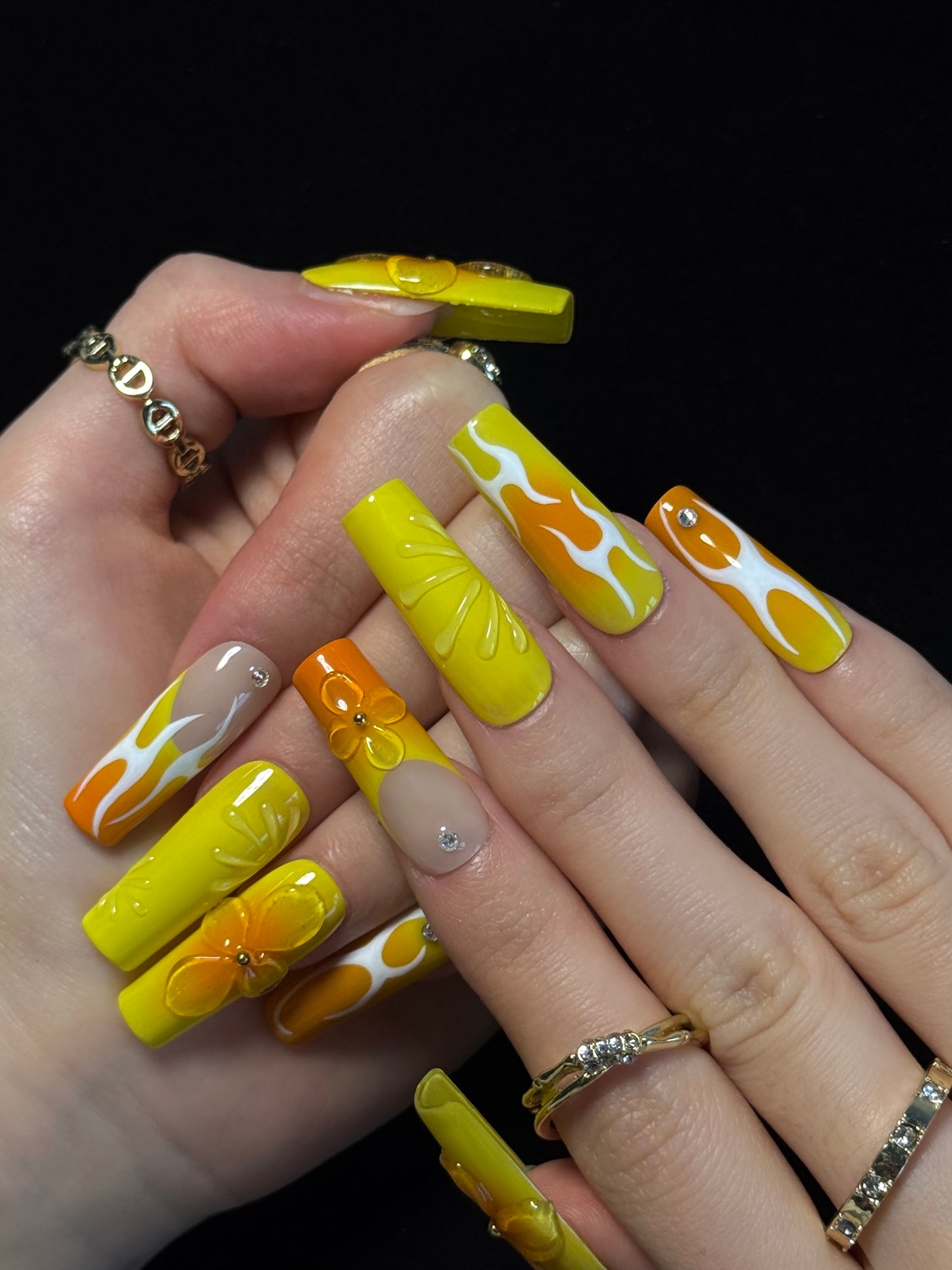 Lulou Lemon Pop Vacation Long Square Nails Sunny Orange Handmade Acrylic 10PCS Trend 2025