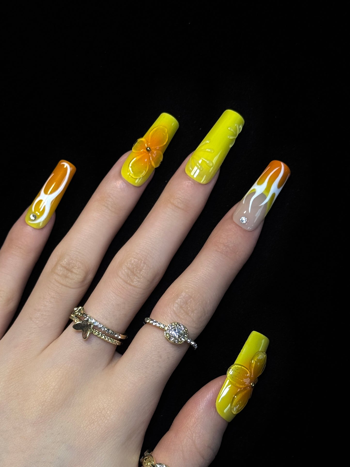 Lulou Lemon Pop Vacation Long Square Nails Sunny Orange Handmade Acrylic 10PCS Trend 2025