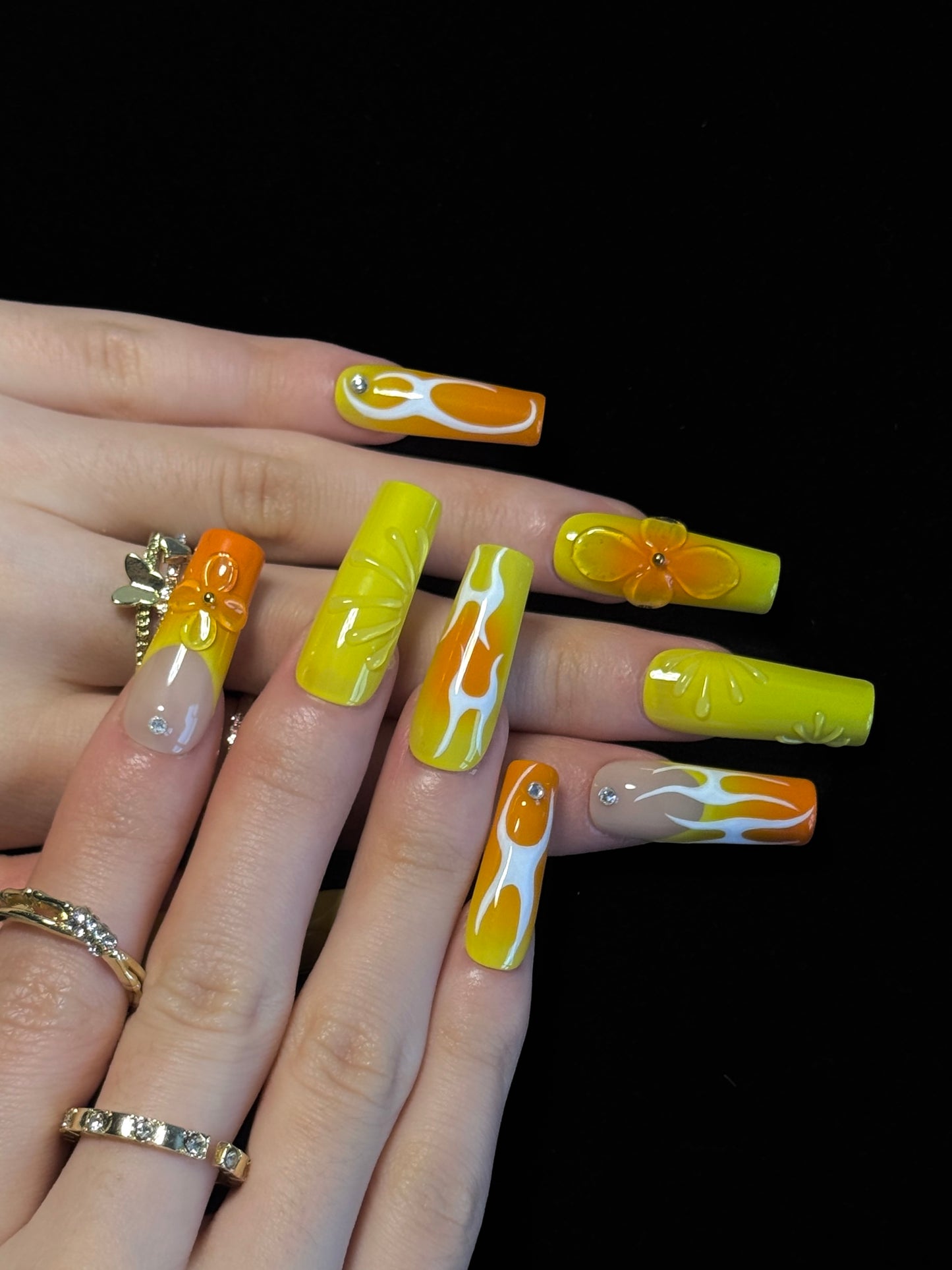 Lulou Lemon Pop Vacation Long Square Nails Sunny Orange Handmade Acrylic 10PCS Trend 2025
