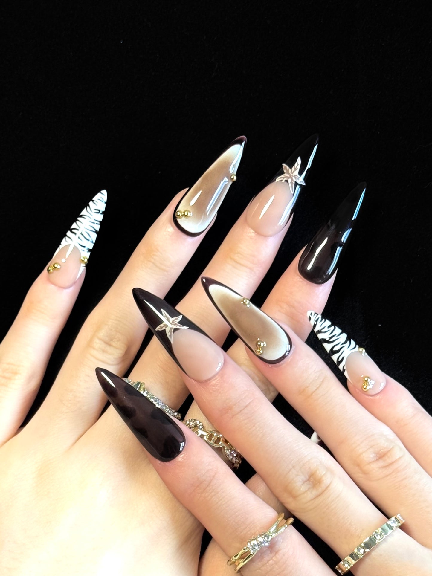 Lulou Amber Glow Fall Long Almond Stiletto Press on Nails Creamy White Brown 10PCS REUSABLE Handmade Acrylic Fake Nails Warm Shine Trend 2025