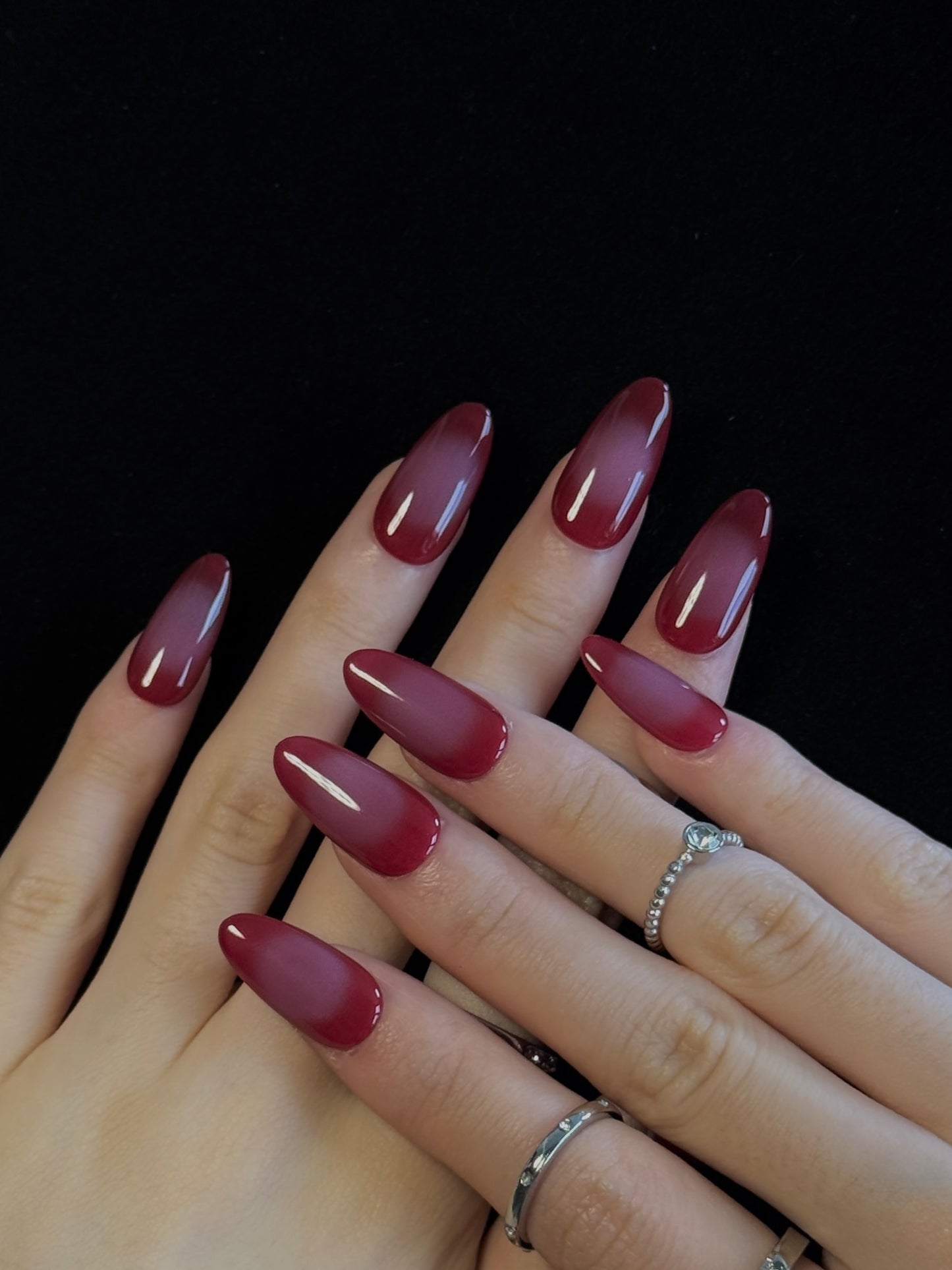 Lulou Magenta Ombré Almond Press on Nails 10PCS REUSABLE Handmade Acrylic Fake Nails Gradient Purple-Pink Trend 2025