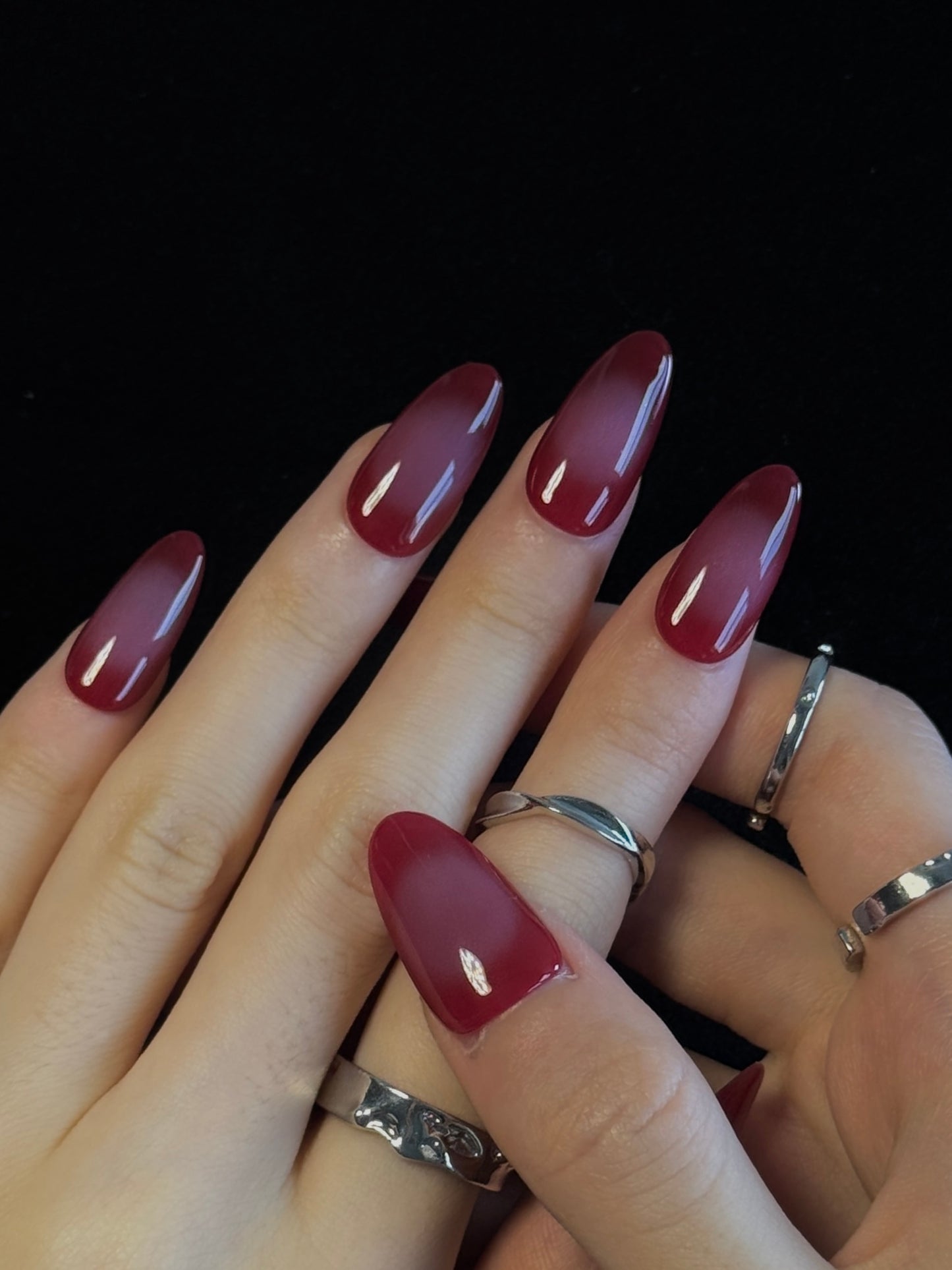 Lulou Magenta Ombré Almond Press on Nails 10PCS REUSABLE Handmade Acrylic Fake Nails Gradient Purple-Pink Trend 2025